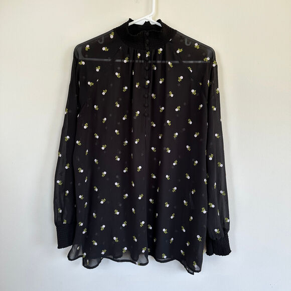CAbi Tops - Cabi Blouse Womens XS Embroidered Floral Flowy Semi Sheer Preppy Academia Black